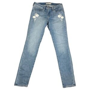 Levi's Light Blue Straight Leg Jeans with Cream Floral Detail
